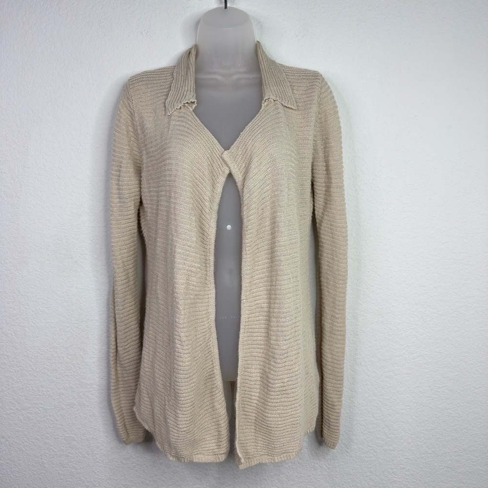 Milla Sweater Womens M Beige Linen Blend Knit Neutral Minimalist‎ Boho Cardigan